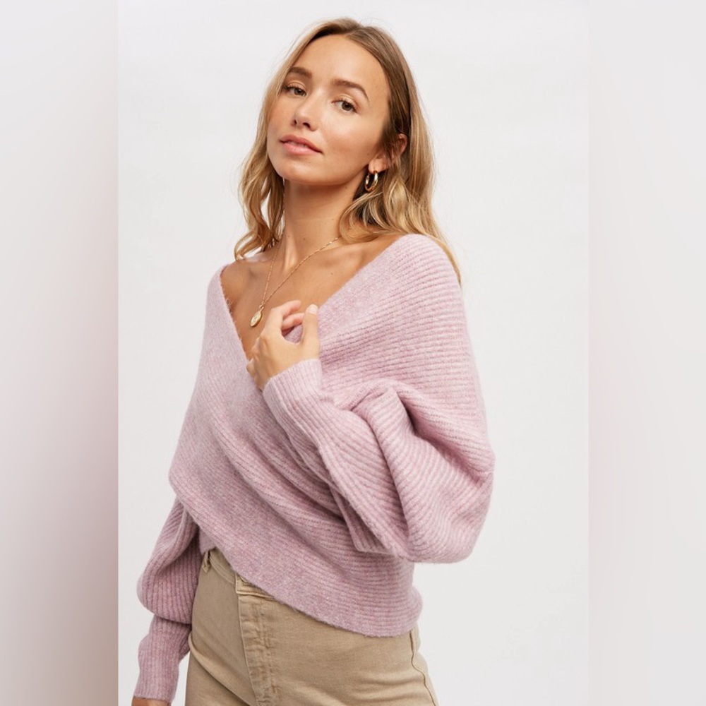 784. Crossover Ribbed Sweater in Lavender - Picture 3 of 5